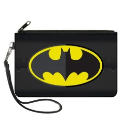 Canvas Zipper Wallet - SMALL - Batman Icon Centered Bat Signal Stripe Black Yellow Grays