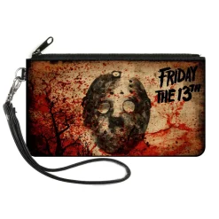 Canvas Zipper Wallet - SMALL - FRIDAY THE 13th Jason Mask Trees Tans Blood Splatter Black