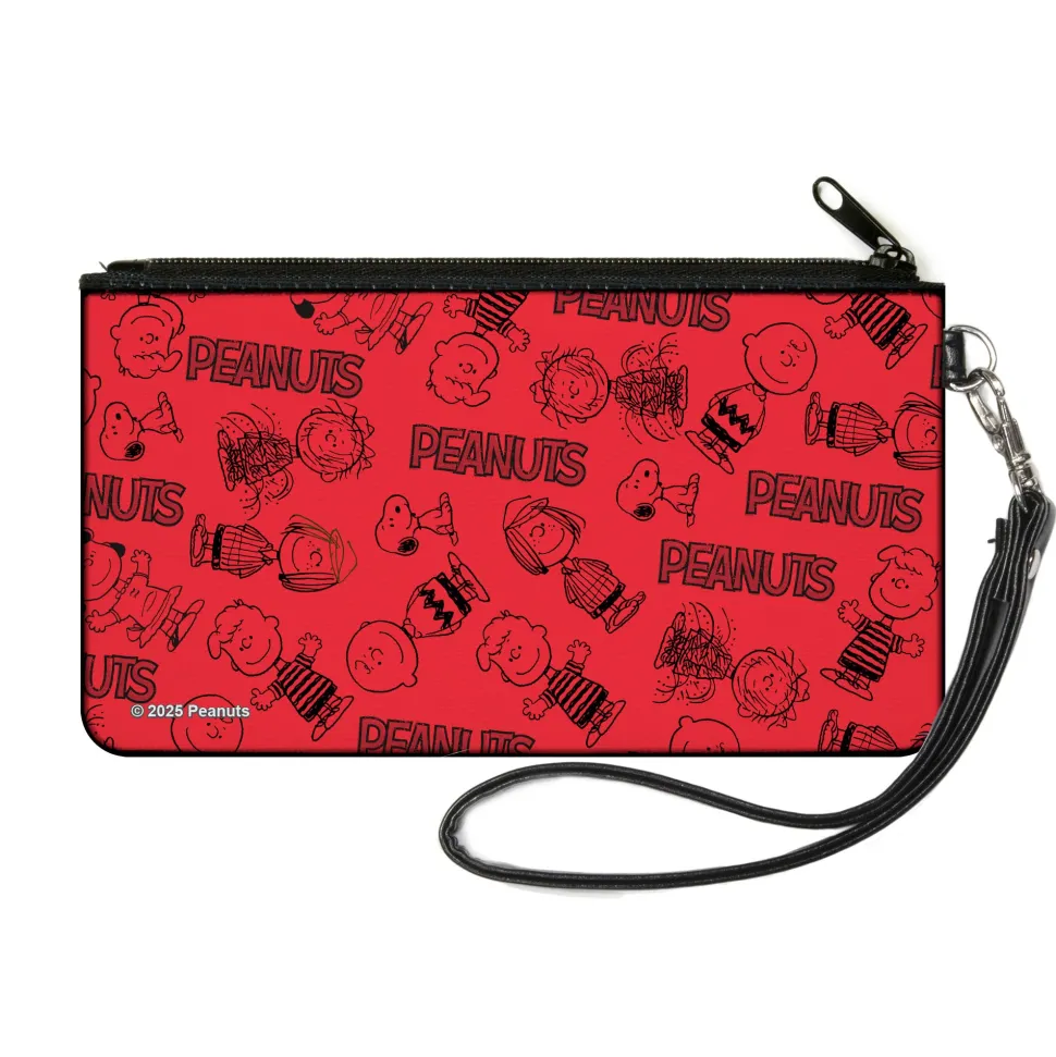 Canvas Zipper Wallet - SMALL - PEANUTS Gang Six Character and Title Logo Collage Red/Black