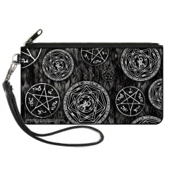 Canvas Zipper Wallet - SMALL - Supernatural Devil's Trap Pentagrams Grays Black White