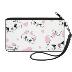 Canvas Zipper Wallet - SMALL - Aristocats Marie Expressions Hearts Scattered White Pink