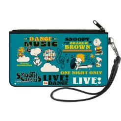 Canvas Zipper Wallet - SMALL - Peanuts Gang DANCE MUSIC Poses and Quotes Blue/Multi Color