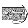Canvas Zipper Wallet - SMALL - Snoopy Poses and Daisy Flowers Collage Black/Grays/White