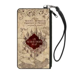 Canvas Zipper Wallet - SMALL - Hogwarts School THE MARAUDER'S MAP Tan Reds