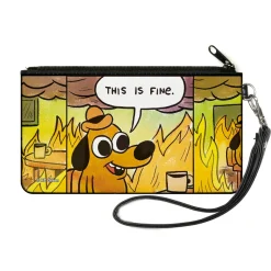 Canvas Zipper Wallet - SMALL - THIS IS FINE Question Hound Cafe Fire Comic Strip