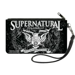 Canvas Zipper Wallet - SMALL - SUPERNATURAL WINCHSTER BROTHERS Eagle Crest Black Gray White