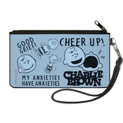 Canvas Zipper Wallet - SMALL - CHARLIE BROWN Poses and Quotes Baby Blue/Black