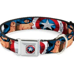 Captain America Shield2 CLOSE-UP Full Color Seatbelt Buckle Collar - Captain America Face Turns/Shield CLOSE-UP