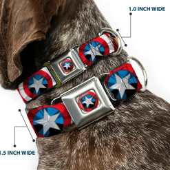Captain America Shield2 CLOSE-UP Full Color Seatbelt Buckle Collar - Captain America Face Turns/Shield CLOSE-UP