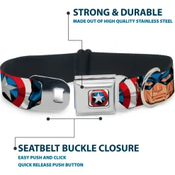 Captain America Shield2 CLOSE-UP Full Color Seatbelt Buckle Collar - Captain America Face Turns/Shield CLOSE-UP