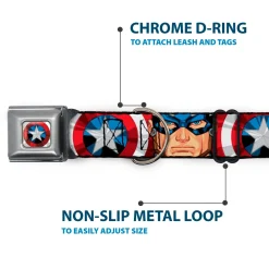 Captain America Shield2 CLOSE-UP Full Color Seatbelt Buckle Collar - Captain America Face Turns/Shield CLOSE-UP
