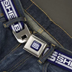 Carroll Shelby CS Racing Logo Full Color Navy/White Seatbelt Belt - Carroll Shelby CS SHELBY Racing Logo Block Navy/White Webbing