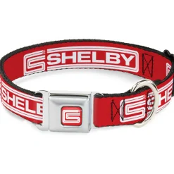 Carroll Shelby CS Racing Logo Full Color Red/White Seatbelt Buckle Collar - Carroll Shelby CS SHELBY Racing Logo Block Red/White