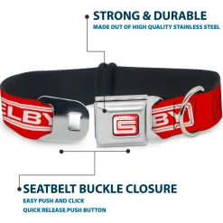 Carroll Shelby CS Racing Logo Full Color Red/White Seatbelt Buckle Collar - Carroll Shelby CS SHELBY Racing Logo Block Red/White