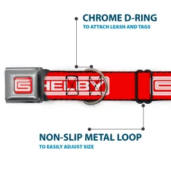 Carroll Shelby CS Racing Logo Full Color Red/White Seatbelt Buckle Collar - Carroll Shelby CS SHELBY Racing Logo Block Red/White