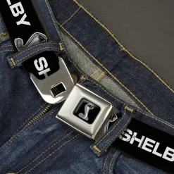 Carroll Shelby Super Snake Cobra Full Color Black White Seatbelt Belt - Carroll Shelby SHELBY Super Snake Cobra Black/White Webbing