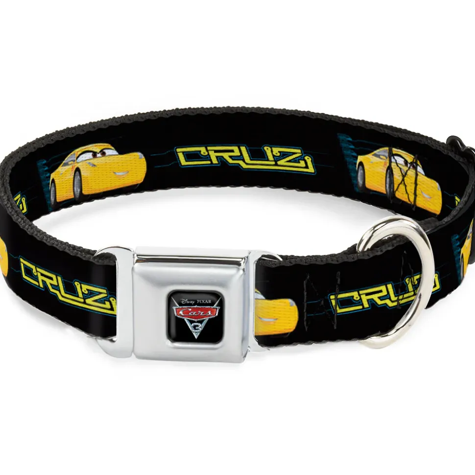CARS 3 Emblem Full Color Black Silver Red Seatbelt Buckle Collar - Cars 3 CRUZ Car Profile Black/Blue/Yellow