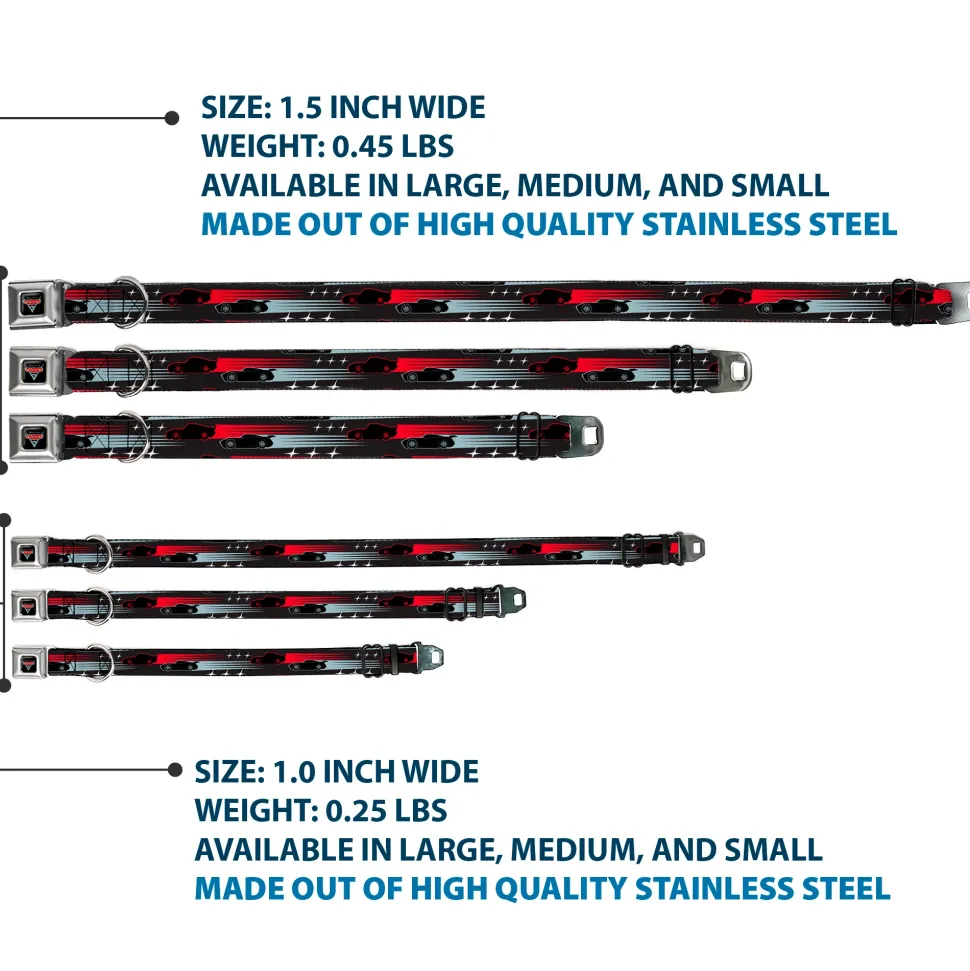 CARS 3 Emblem Full Color Black Silver Red Seatbelt Buckle Collar - Cars 3 Cars Stripes/Stars Grays/Blues/Reds