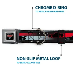 CARS 3 Emblem Full Color Black Silver Red Seatbelt Buckle Collar - Cars 3 Cars Stripes/Stars Grays/Blues/Reds