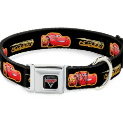CARS 3 Emblem Full Color Black Silver Red Seatbelt Buckle Collar - Cars 3 LIGHTNING MCQUEEN Pose/Bolt Black/Yellows