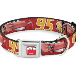 Cars Lightning McQueen Smiley Face CLOSE-UP Full Color Seatbelt Buckle Collar - Cars Lightning McQueen Smiling Pose/95 Reds/White/Orange