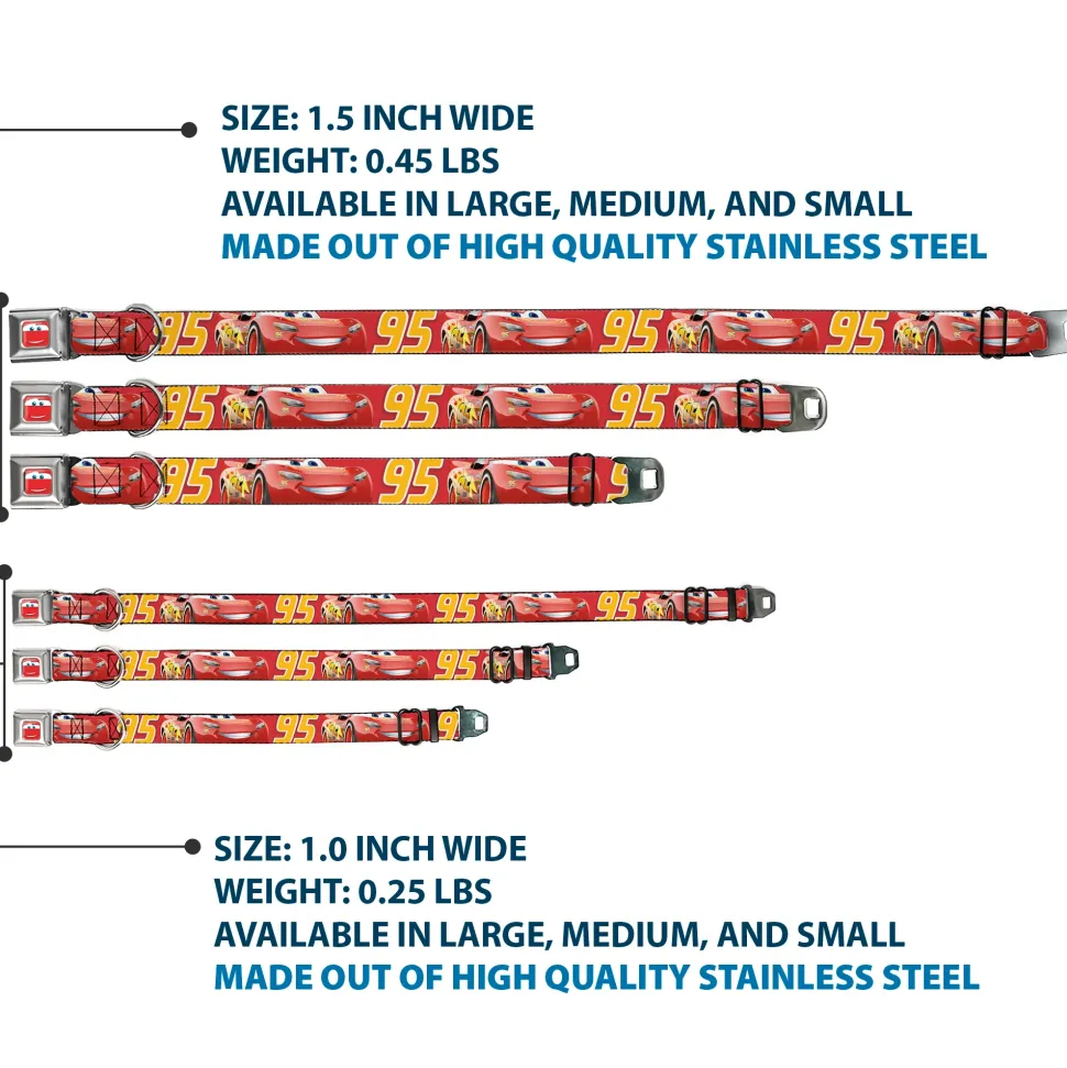 Cars Lightning McQueen Smiley Face CLOSE-UP Full Color Seatbelt Buckle Collar - Cars Lightning McQueen Smiling Pose/95 Reds/White/Orange