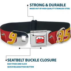 Cars Lightning McQueen Smiley Face CLOSE-UP Full Color Seatbelt Buckle Collar - Cars Lightning McQueen Smiling Pose/95 Reds/White/Orange