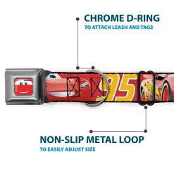 Cars Lightning McQueen Smiley Face CLOSE-UP Full Color Seatbelt Buckle Collar - Cars Lightning McQueen Smiling Pose/95 Reds/White/Orange