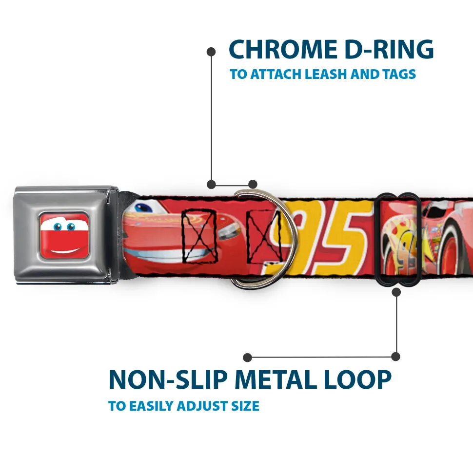 Cars Lightning McQueen Smiley Face CLOSE-UP Full Color Seatbelt Buckle Collar - Cars Lightning McQueen Smiling Pose/95 Reds/White/Orange