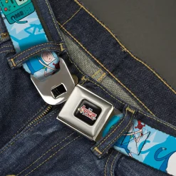 Cartoon Network ADVENTURE TIME Title Logo Full Color Black Seatbelt Belt - Adventure Time BMO Finn Ice King Jake Group Pose Blues Webbing