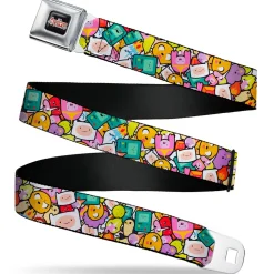 Cartoon Network ADVENTURE TIME Title Logo Full Color Black Seatbelt Belt - Adventure Time Character Face Icons Stacked Collage Webbing