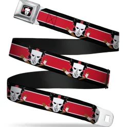 Casey Jones Head/Stripe Full Color Black/Red/White Seatbelt Belt - Casey Jones Baseball & Hockey Stick CLOSE-UP Stripe Black/White/Red Webbing