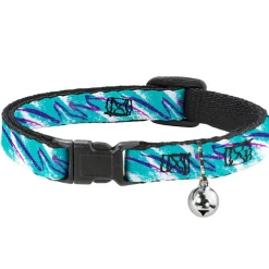 Cat Collar Breakaway - Jazzy Wave Scribble White Teal Purple