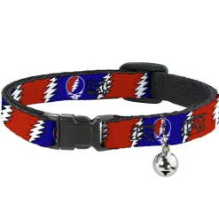 Cat Collar Breakaway - Steal Your Face w Lightning Bolt Repeat Red White Blue