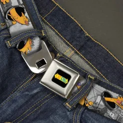 CAT DOG Logo Full Color Black/Yellow/Red/Blue Seatbelt Belt - CatDog House Poses Grays Webbing
