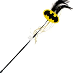 Cat Toy Wand - Batman Bat Signal Logo with Feather and Ribbons