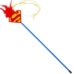 Cat Toy Wand - Superman Shield Logo with Feather and Ribbons