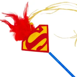 Cat Toy Wand - Superman Shield Logo with Feather and Ribbons