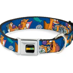 CatDog Stretch/CATDOG Logo Seatbelt Buckle Collar - CatDog Hanging Out Poses Blue