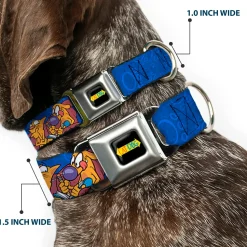 CatDog Stretch/CATDOG Logo Seatbelt Buckle Collar - CatDog Hanging Out Poses Blue