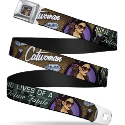 CATWOMAN Bombshell Face Full Color Purple Seatbelt Belt - CATWOMAN-NINE LIVES OF A FELINE FATALE Bombshell Pose/Diamonds Webbing