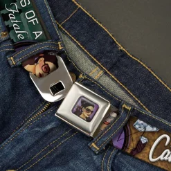 CATWOMAN Bombshell Face Full Color Purple Seatbelt Belt - CATWOMAN-NINE LIVES OF A FELINE FATALE Bombshell Pose/Diamonds Webbing