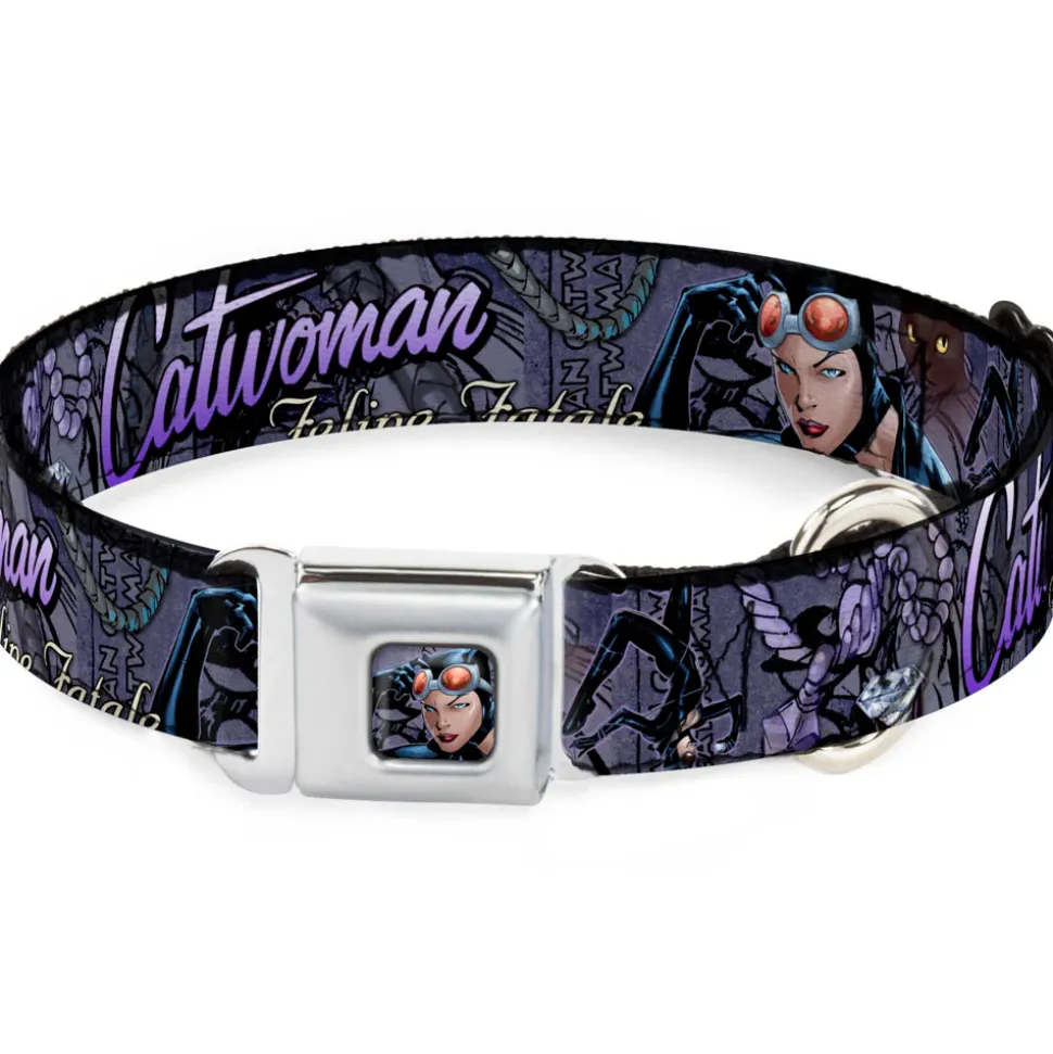 Catwoman Face Full Color Purple Seatbelt Buckle Collar - CATWOMAN-NINE LIVES OF A FELINE FATALE Pose2/Jewelry/Black Cat Purples