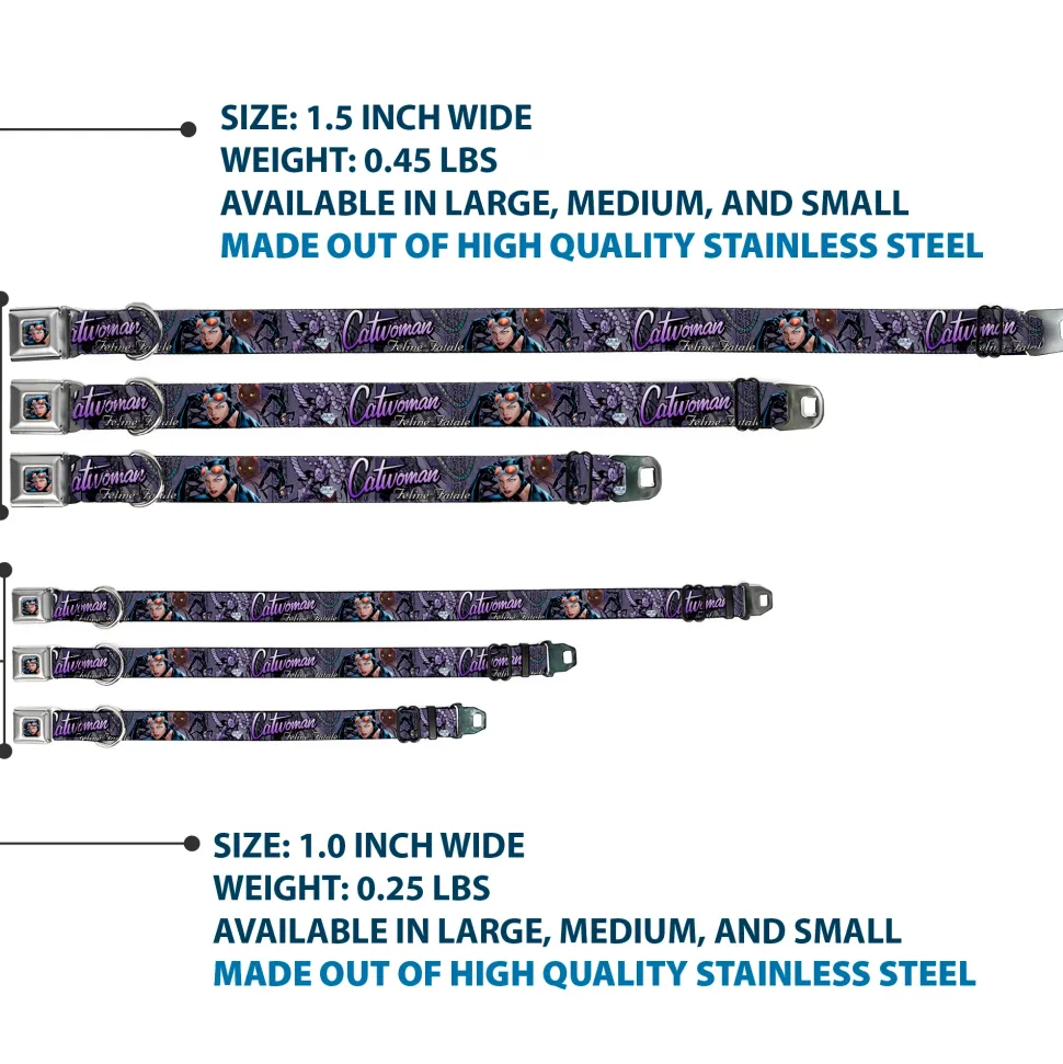 Catwoman Face Full Color Purple Seatbelt Buckle Collar - CATWOMAN-NINE LIVES OF A FELINE FATALE Pose2/Jewelry/Black Cat Purples