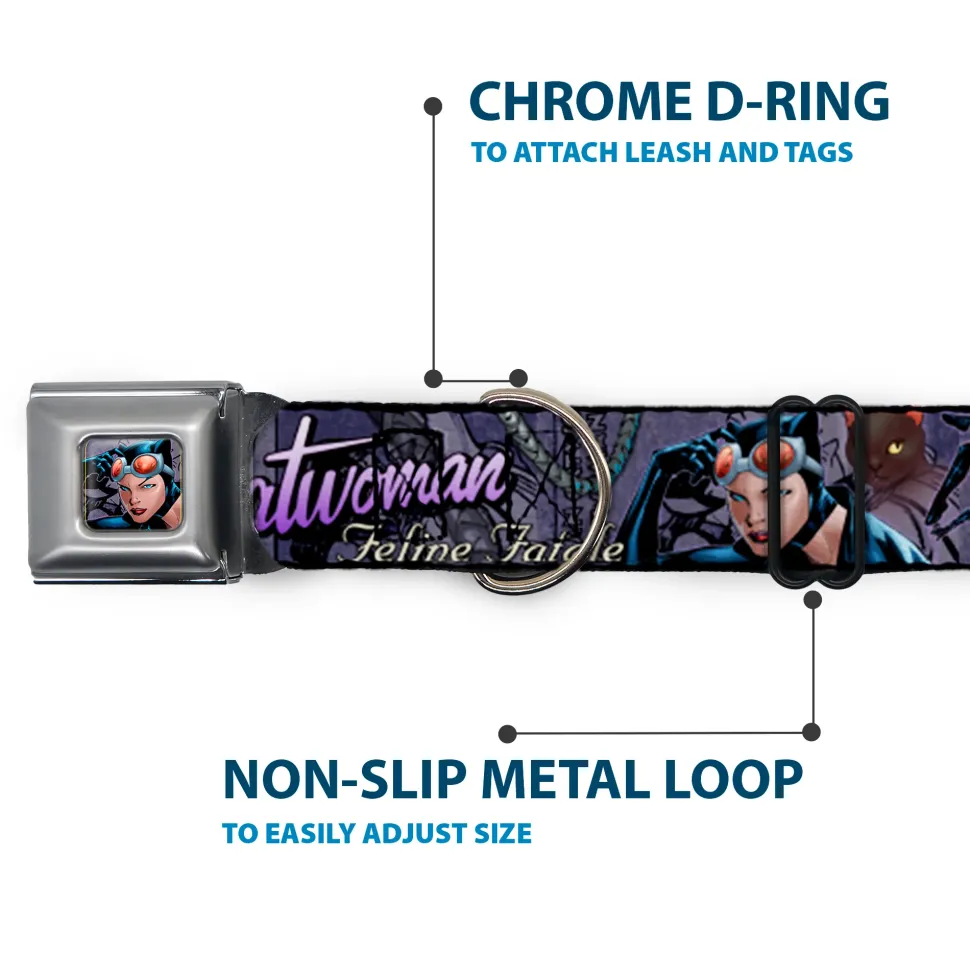 Catwoman Face Full Color Purple Seatbelt Buckle Collar - CATWOMAN-NINE LIVES OF A FELINE FATALE Pose2/Jewelry/Black Cat Purples