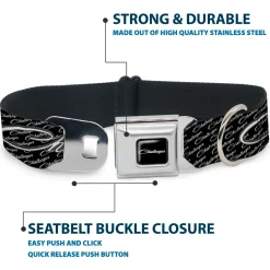 CHALLENGER Script Black Silver Seatbelt Buckle Collar - CHALLENGER Repeat w/Text Black/White