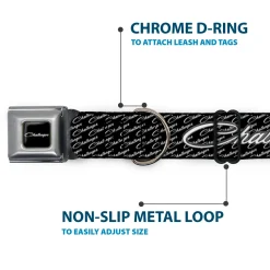 CHALLENGER Script Black Silver Seatbelt Buckle Collar - CHALLENGER Repeat w/Text Black/White