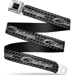 CHALLENGER Script Seatbelt Belt - CHALLENGER Repeat w/Text Black/White Webbing