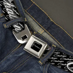 CHALLENGER Script Seatbelt Belt - CHALLENGER Repeat w/Text Black/White Webbing