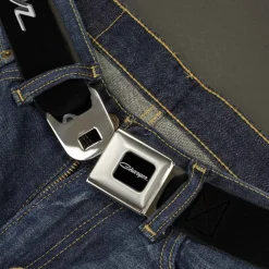 CHARGER Script Emblem Corner Full Color Black Silver Fade White Seatbelt Belt - CHARGER Script Emblem Corner Black/Silver Fade/White Webbing